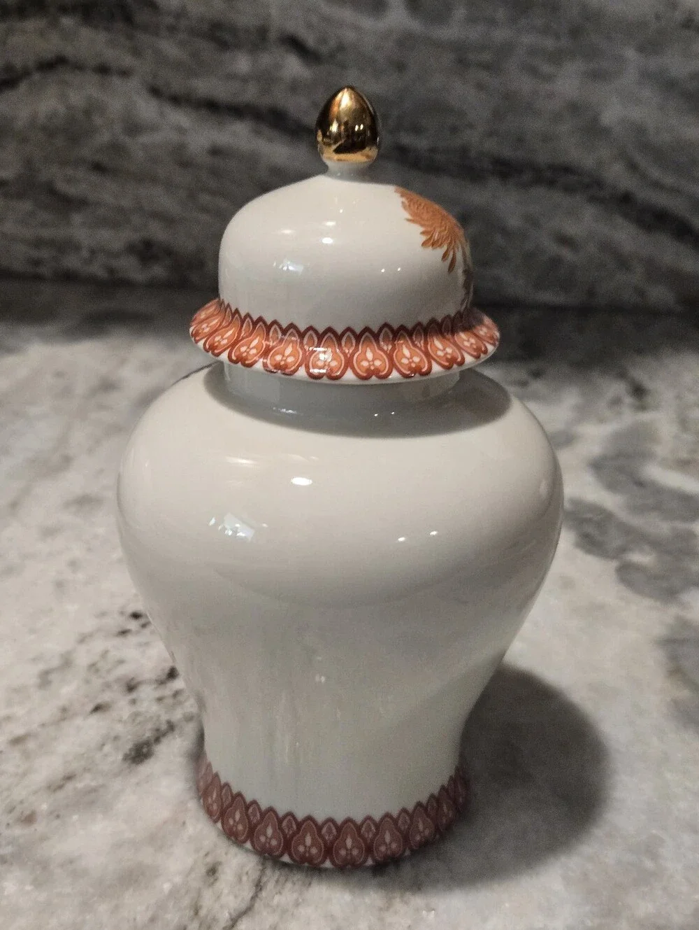 Hand-Painted Orange & Lavender Floral Ginger Jar with Gold-Tipped Lid